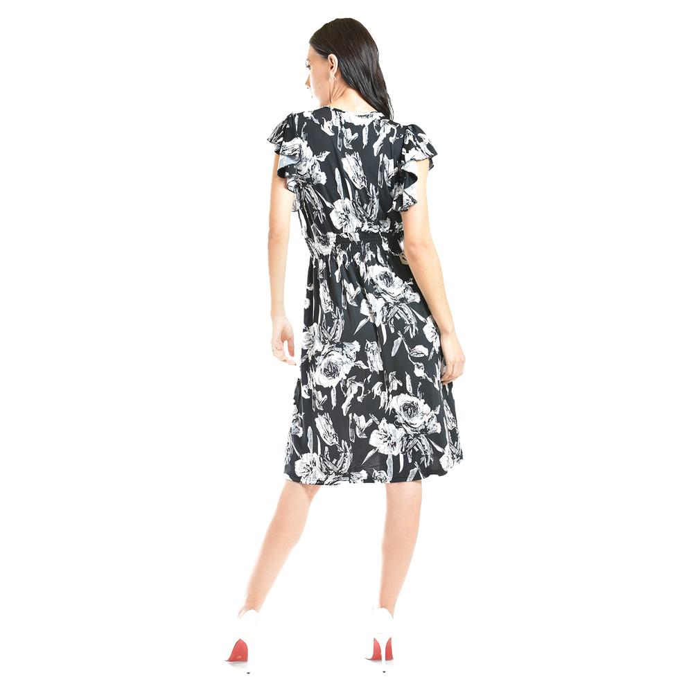 Foto 4 pulgar | Vestido Floreado Cintura Smock Roman Fashion /juvenil, 8867 (negro Flor) Negro