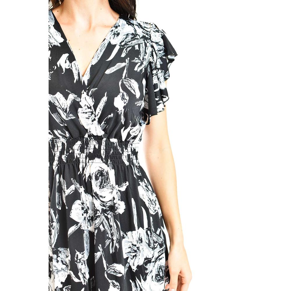 Foto 5 pulgar | Vestido Floreado Cintura Smock Roman Fashion /juvenil, 8867 (negro Flor) Negro