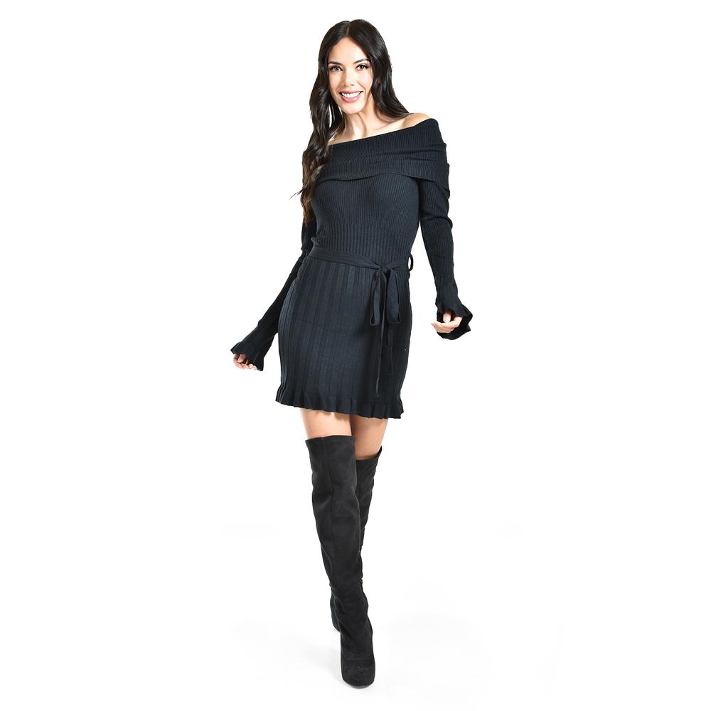 Foto 2 pulgar | Vestido Tejido Escote Campesino Roman Fashion /juvenil, 31483 (negro) Negro