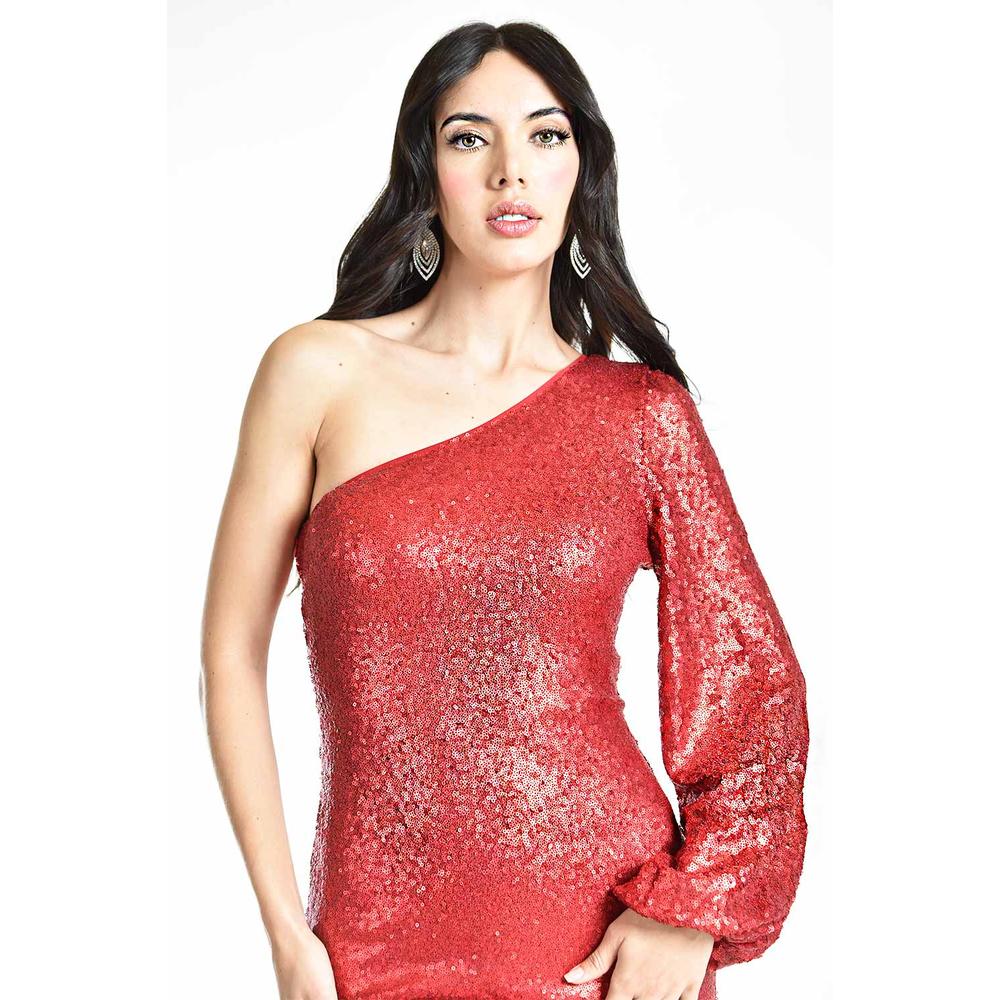 Foto 5 pulgar | Vestido De Lentejuela De Un Hombro Roman Fashion / Juvenil, 3486 (rojo) Rojo
