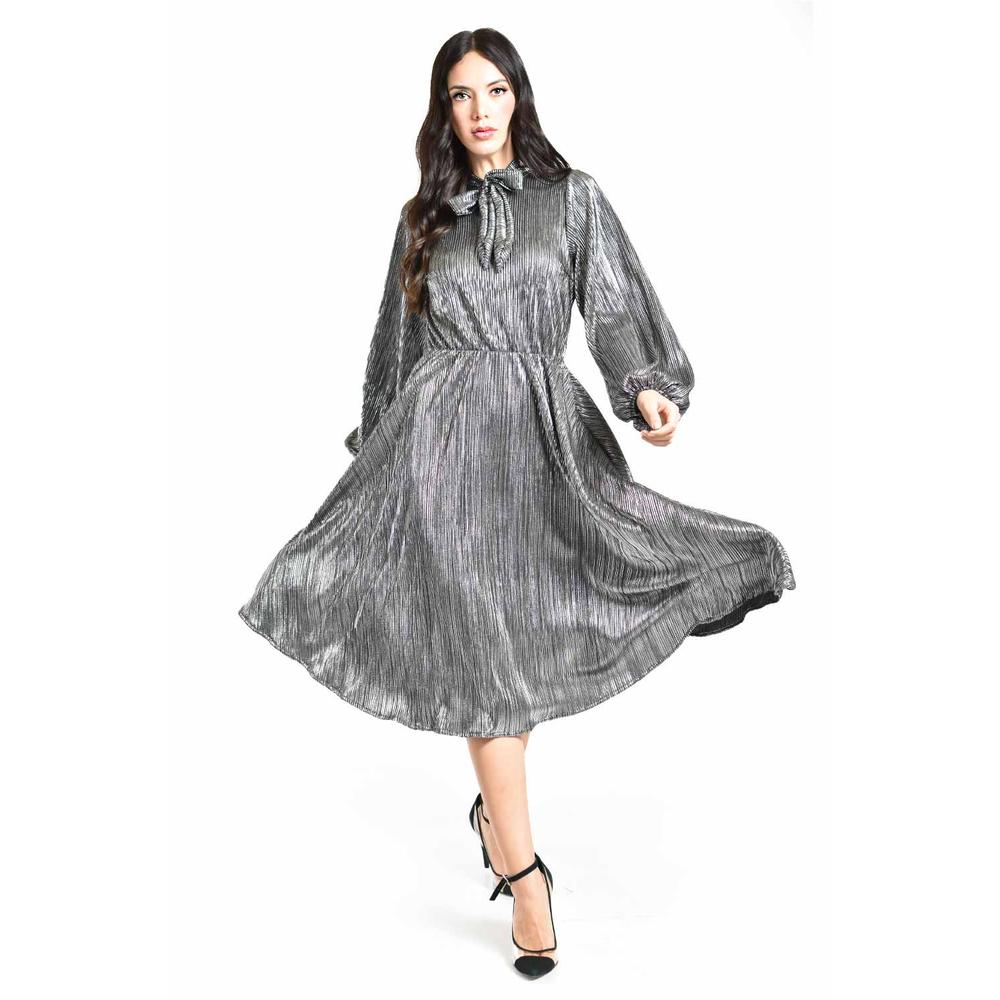 Vestido Plisado Con Laso Roman Fashion / Juvenil, 4322 (plateado) Plateado