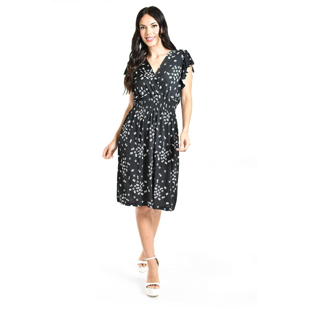 Foto 2 pulgar | Vestido Flores Cintura Smock Roman Fashion /juvenil, 8867-12 (negro Flor) Negro