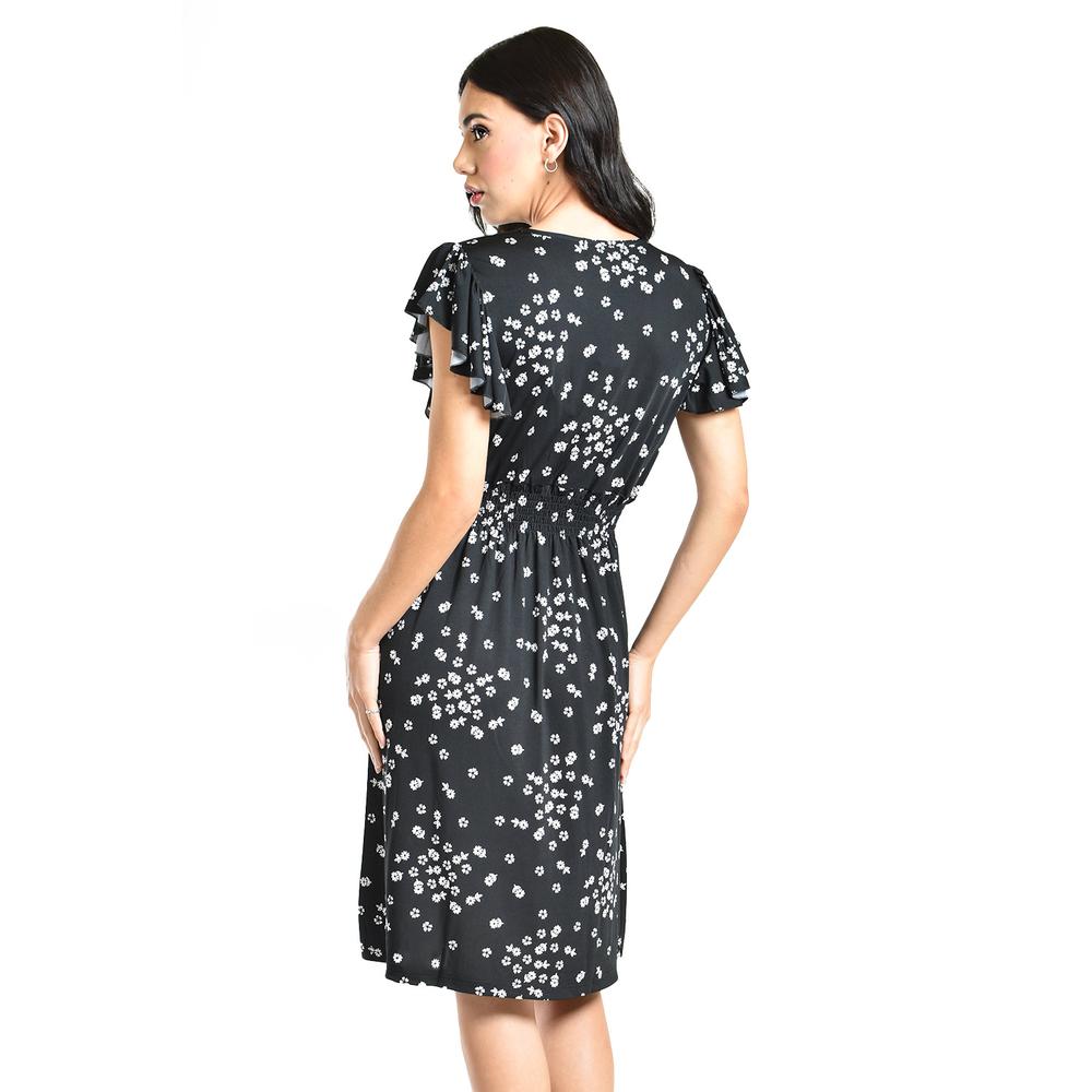 Foto 4 pulgar | Vestido Flores Cintura Smock Roman Fashion /juvenil, 8867-12 (negro Flor) Negro