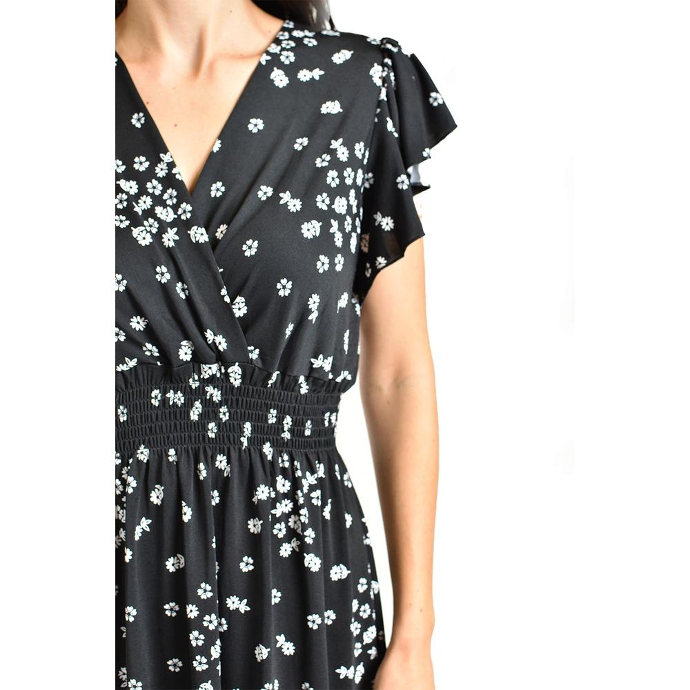 Foto 5 pulgar | Vestido Flores Cintura Smock Roman Fashion /juvenil, 8867-12 (negro Flor) Negro