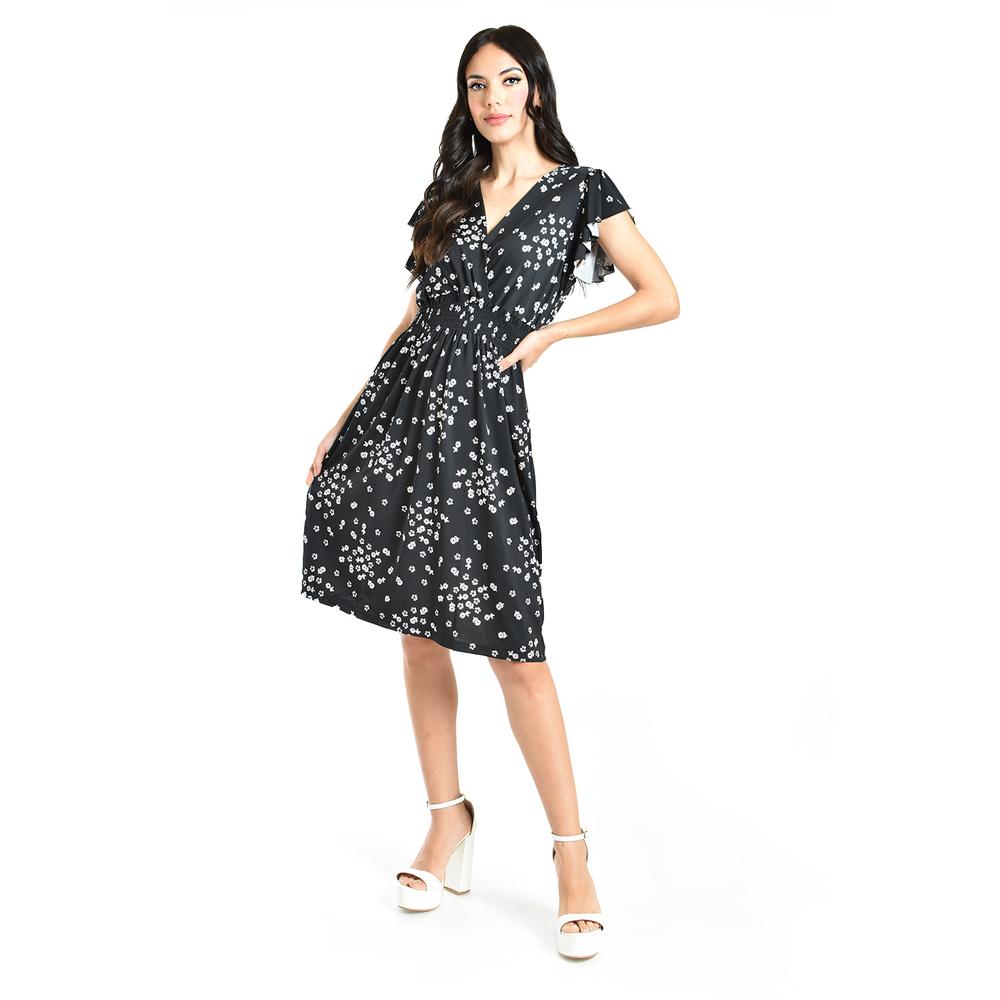 Foto 6 pulgar | Vestido Flores Cintura Smock Roman Fashion /juvenil, 8867-12 (negro Flor) Negro