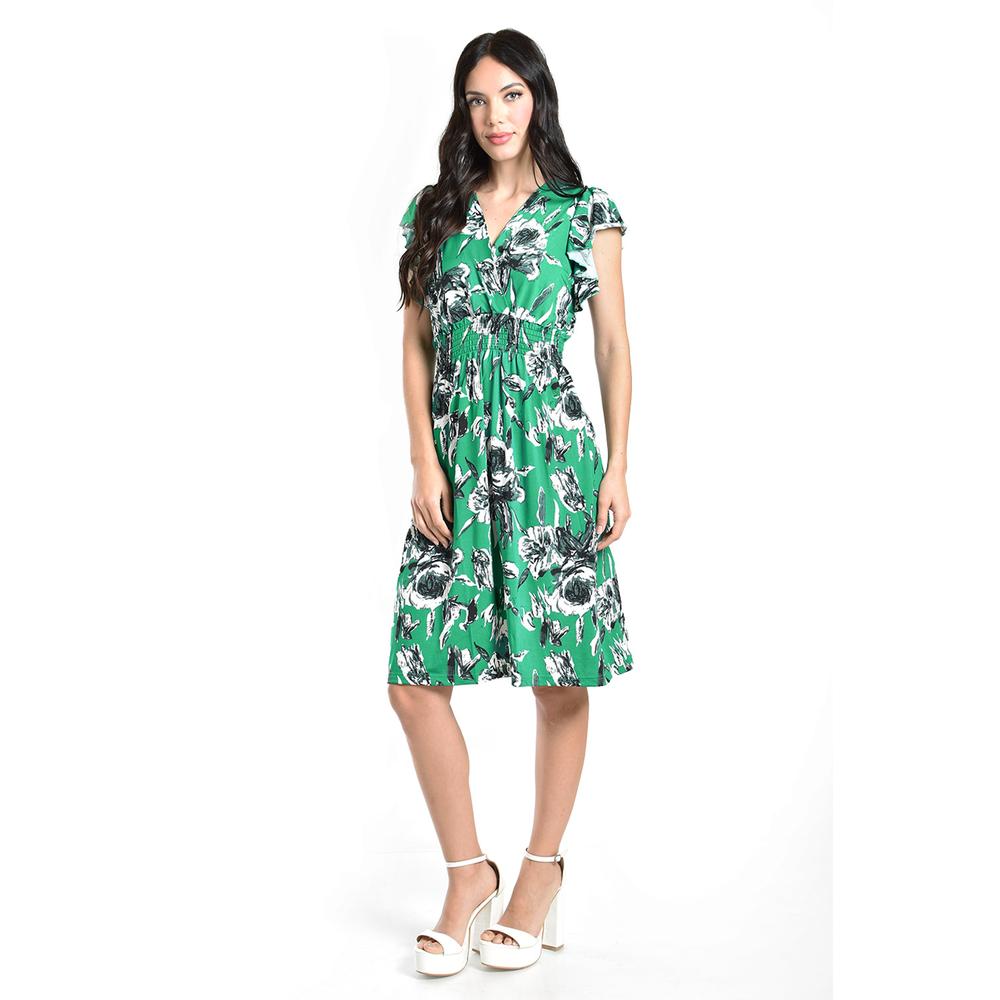 Foto 2 pulgar | Vestido Floreado Cintura Smock Roman Fashion /juvenil, 8867 (verde Flor) Verde