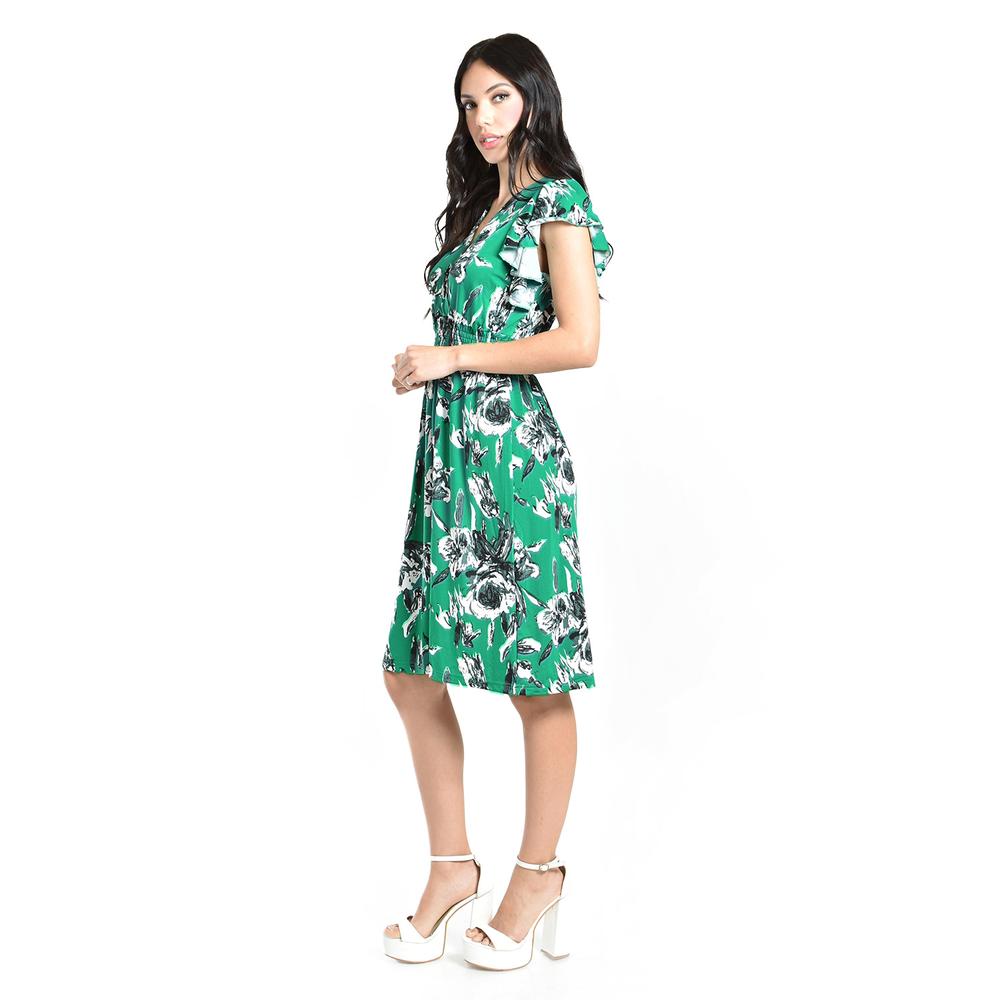 Foto 3 pulgar | Vestido Floreado Cintura Smock Roman Fashion /juvenil, 8867 (verde Flor) Verde