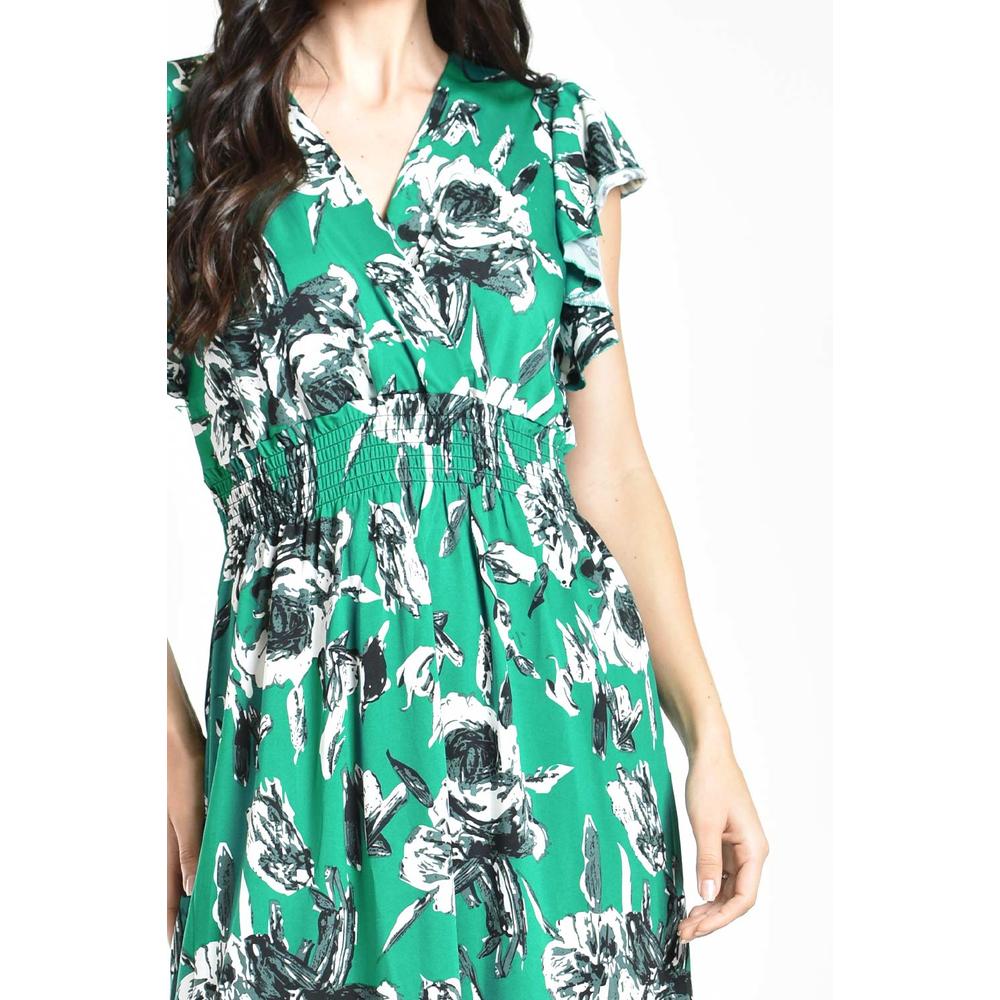 Foto 5 pulgar | Vestido Floreado Cintura Smock Roman Fashion /juvenil, 8867 (verde Flor) Verde
