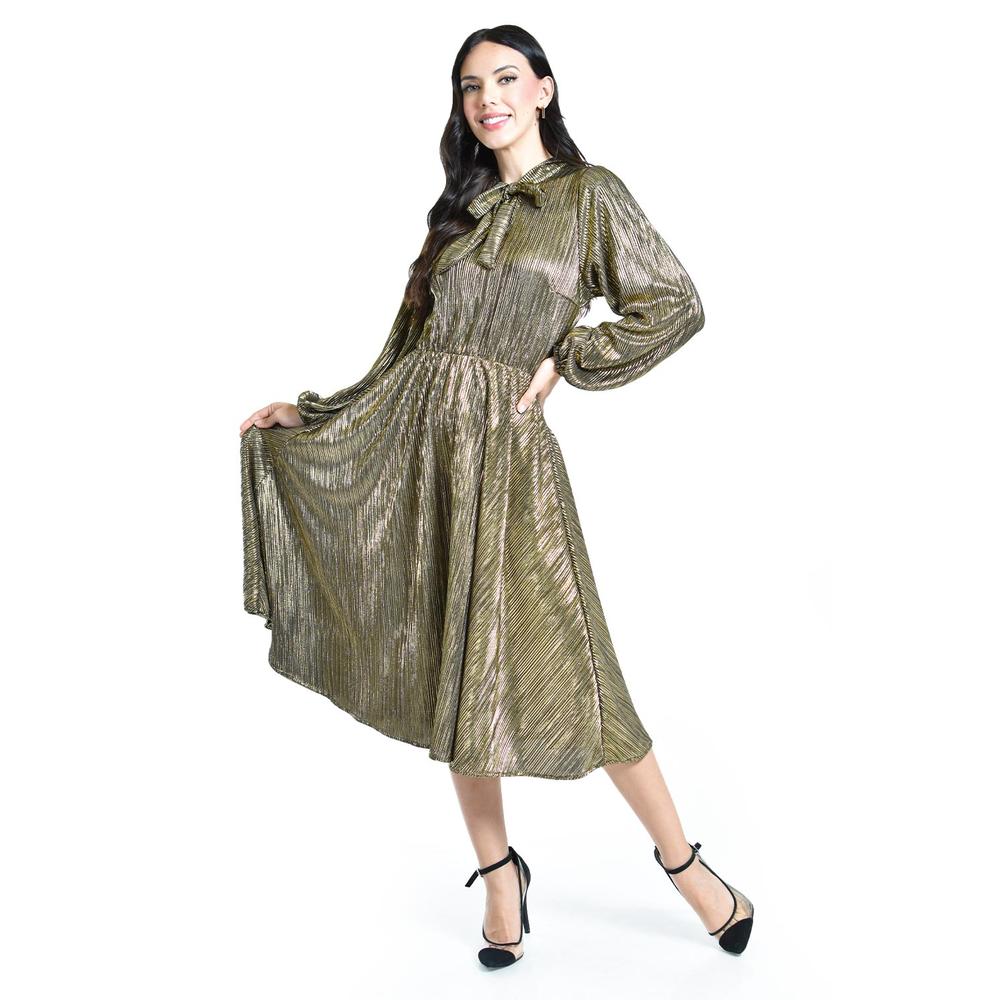 Vestido Plisado Con Laso Roman Fashion / Juvenil, 4322 (dorado) Dorado