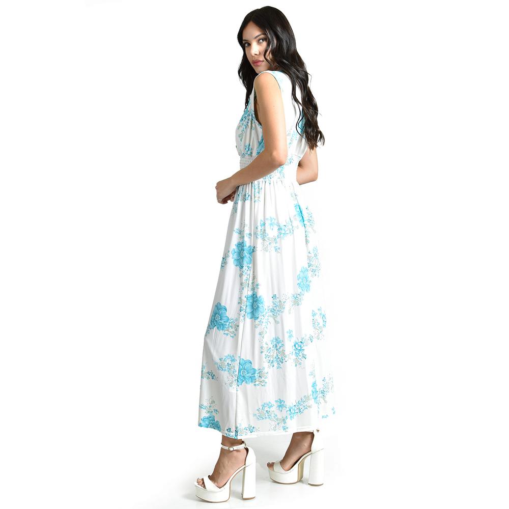 Foto 4 pulgar | Vestido Largo Cintura Smock Roman Fashion / Juvenil, 8801x-11 (blanco Flor) Blanco