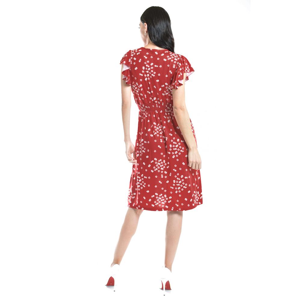 Foto 4 pulgar | Vestido Flores Cintura Smock Roman Fashion /juvenil, 8867-12 (rojo Flor) Rojo