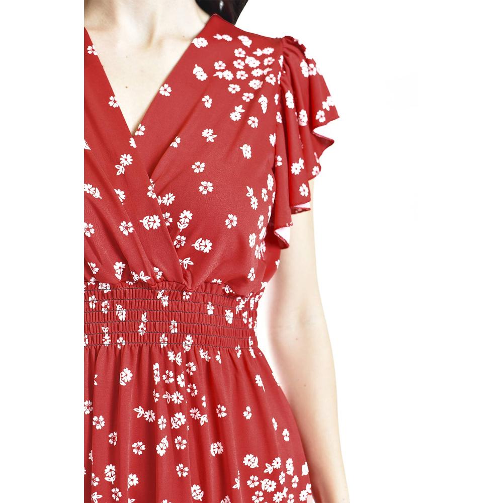 Foto 4 | Vestido Flores Cintura Smock Roman Fashion /juvenil, 8867-12 (rojo Flor) Rojo