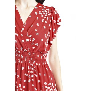 Foto 4 | Vestido Flores Cintura Smock Roman Fashion /juvenil, 8867-12 (rojo Flor) Rojo