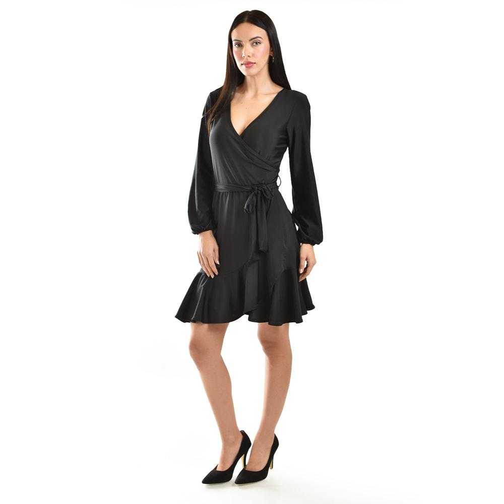 Foto 6 pulgar | Vestido De Satin Envolvente Roman Fashion /juvenil, 4351 (negro) Negro