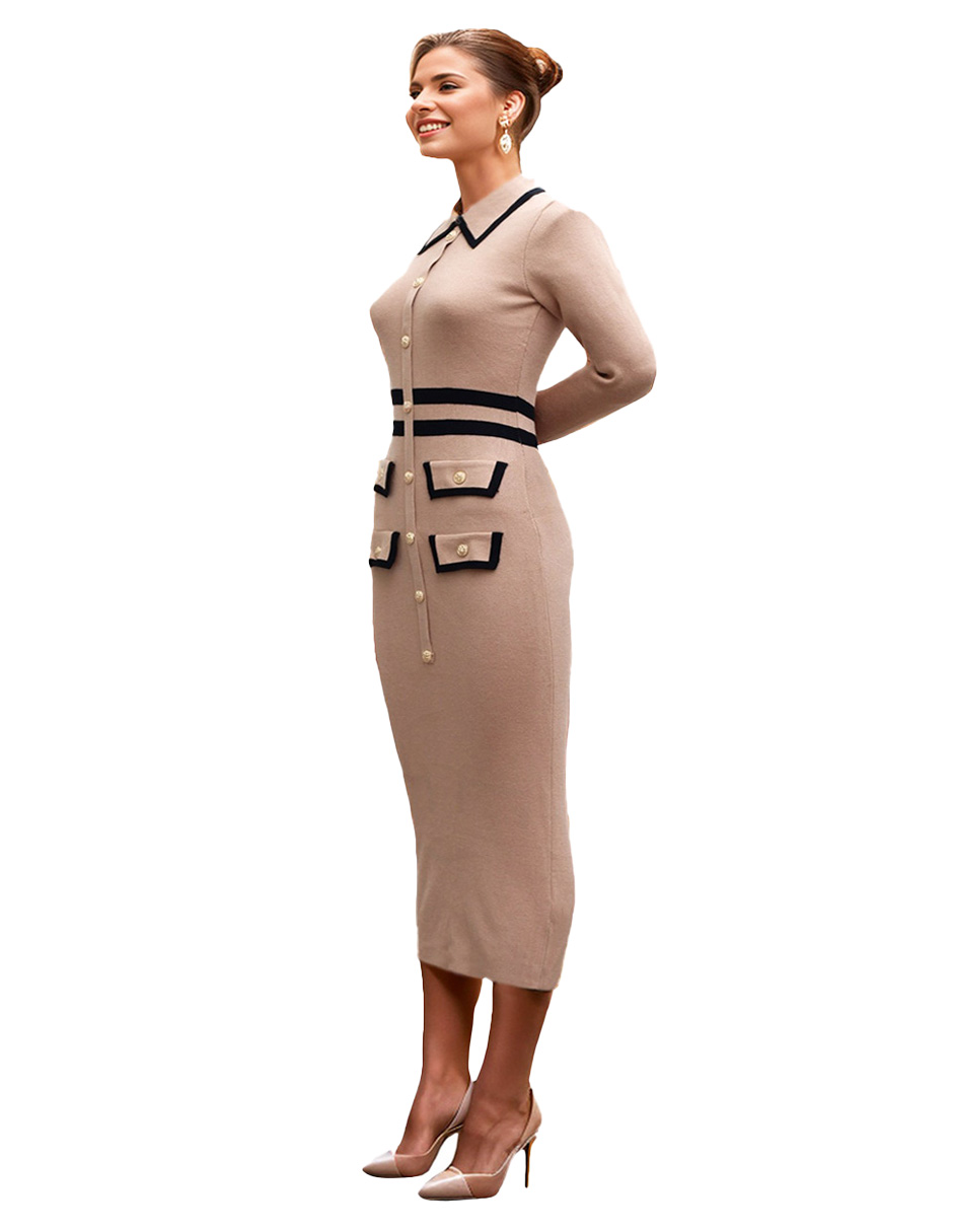 Foto 4 pulgar | Vestido Midi Tejido Casual Okay Spandex Color Marron
