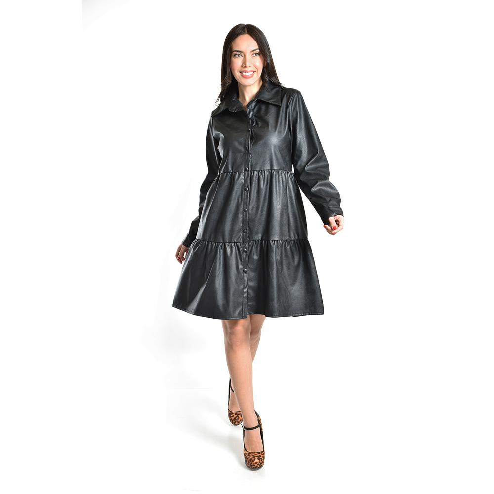 Foto 2 pulgar | Vestido De Piel Sintetica Roman Fashion /juvenil, 117 (negro) Negro