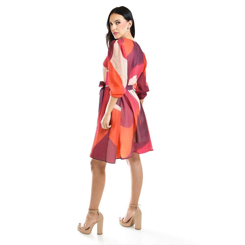Foto 2 | Vestido Abstracto Con Cinto Roman Fashion /juvenil, 3825 (rojo) Rojo