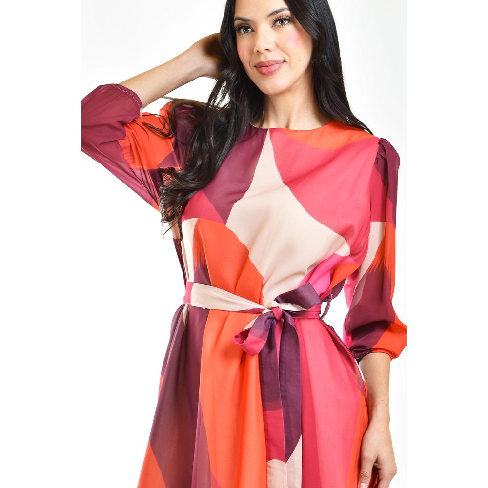 Foto 4 pulgar | Vestido Abstracto Con Cinto Roman Fashion /juvenil, 3825 (rojo) Rojo