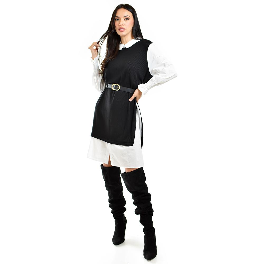 Foto 2 pulgar | Vestido Camisero Con Chaleco Roman Fashion /juvenil, 3820 (negro) Negro