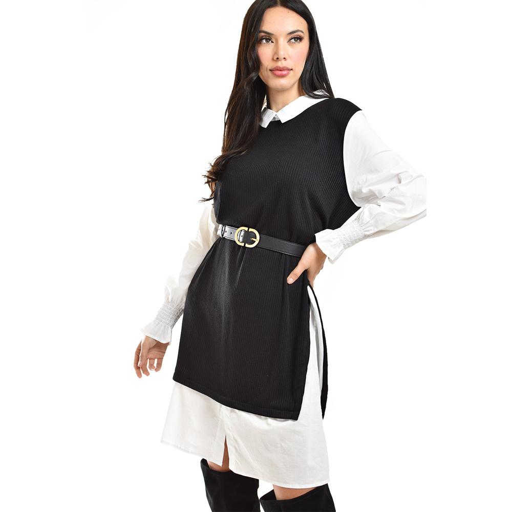Foto 5 pulgar | Vestido Camisero Con Chaleco Roman Fashion /juvenil, 3820 (negro) Negro