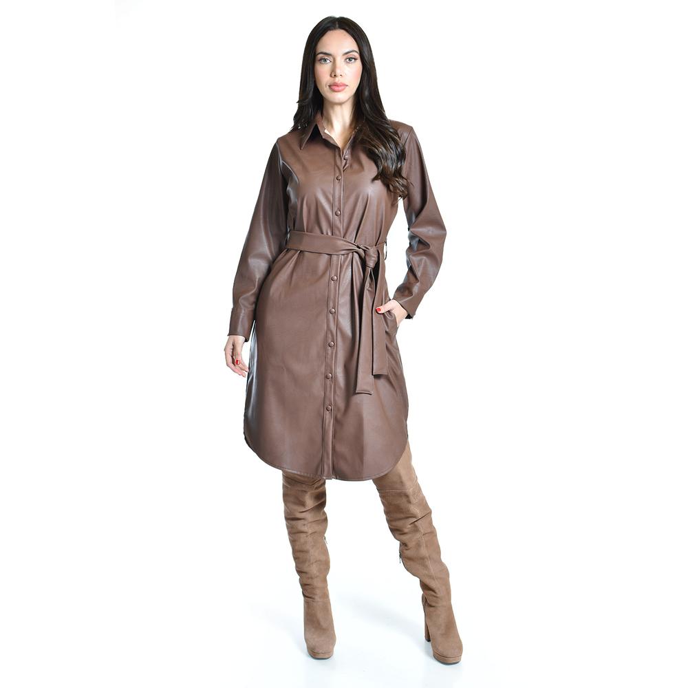 Foto 5 | Vestido Camisero De Piel Sintetica Roman Fashion /juvenil, 104 (cafe) Cafe