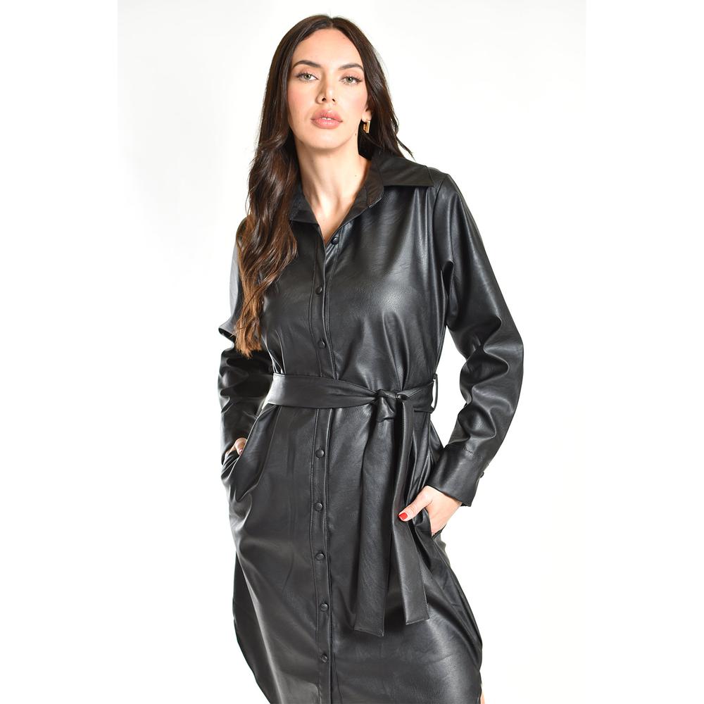 Foto 5 pulgar | Vestido Camisero De Piel Sintetica Roman Fashion /juvenil, 104 (negro) Negro