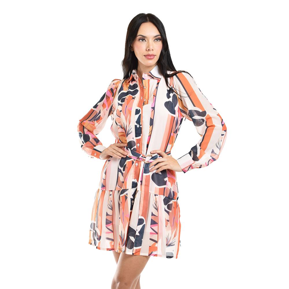 Foto 1 | Vestido Camisero Con Cinto Roman Fashion /juvenil, 3827 (durazno Lineas) Rosa Claro