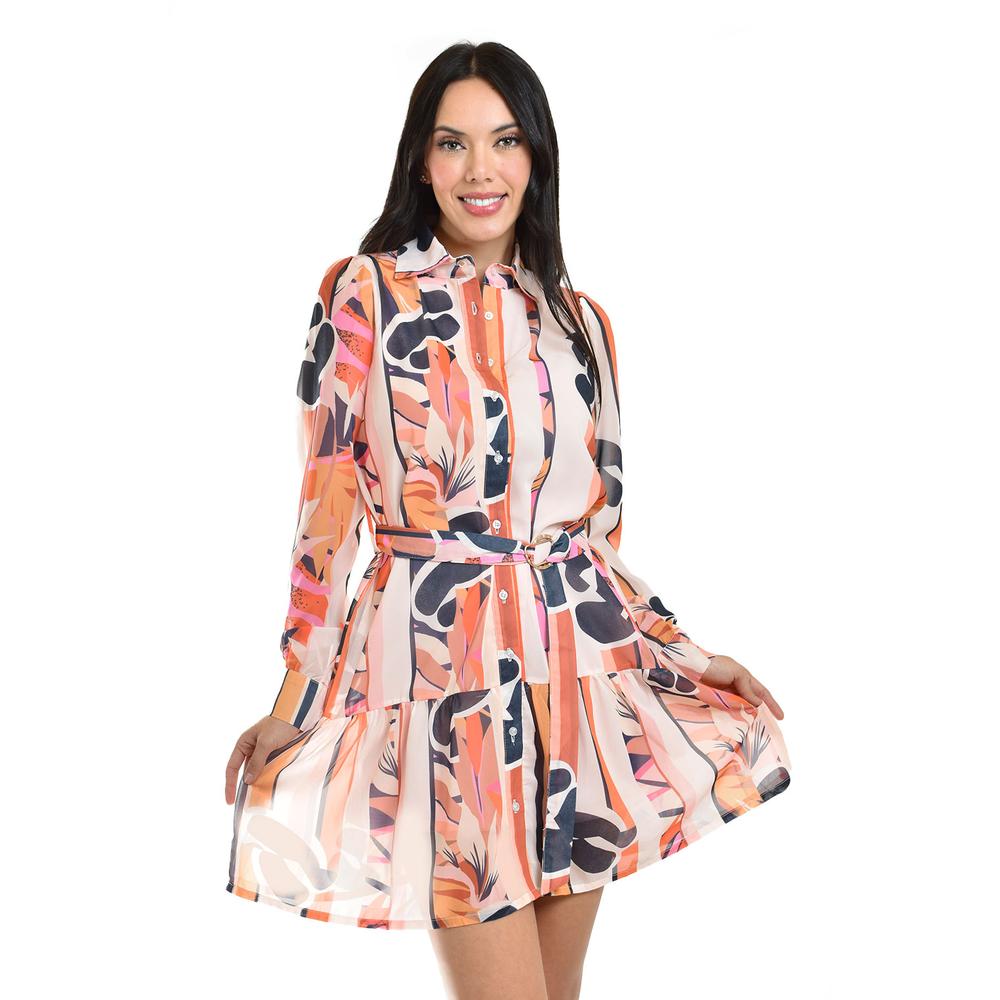 Foto 5 pulgar | Vestido Camisero Con Cinto Roman Fashion /juvenil, 3827 (durazno Lineas) Rosa Claro