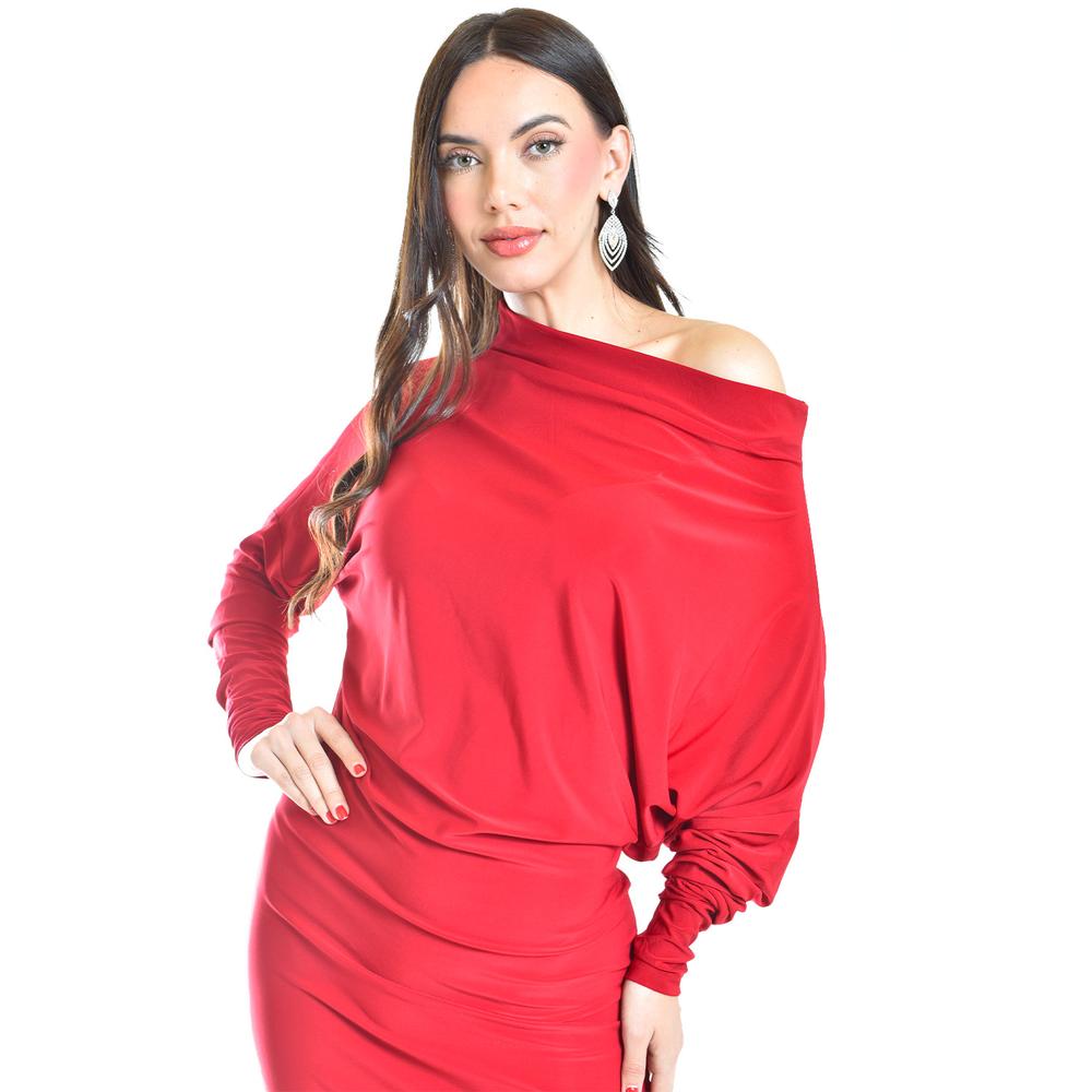 Foto 5 pulgar | Vestido Escote Asimetrico Roman Fashion /juvenil, 1201 (rojo) Rojo