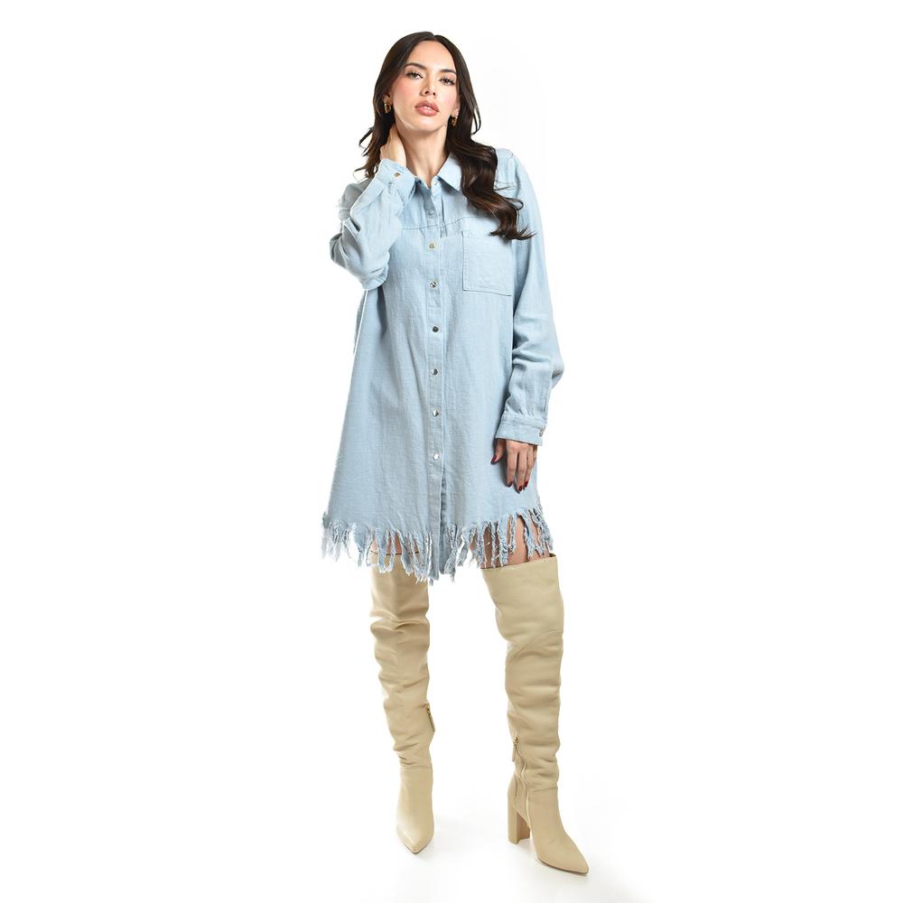 Vestido Camisero Con Flecos Roman Fashion /juvenil, 11822 (azul Claro) Azul