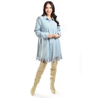 Foto 2 | Vestido Camisero Con Flecos Roman Fashion /juvenil, 11822 (azul Claro) Azul
