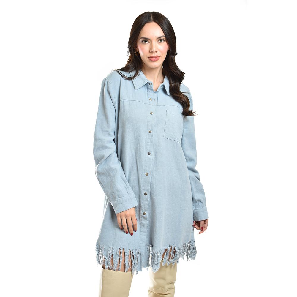 Foto 5 | Vestido Camisero Con Flecos Roman Fashion /juvenil, 11822 (azul Claro) Azul