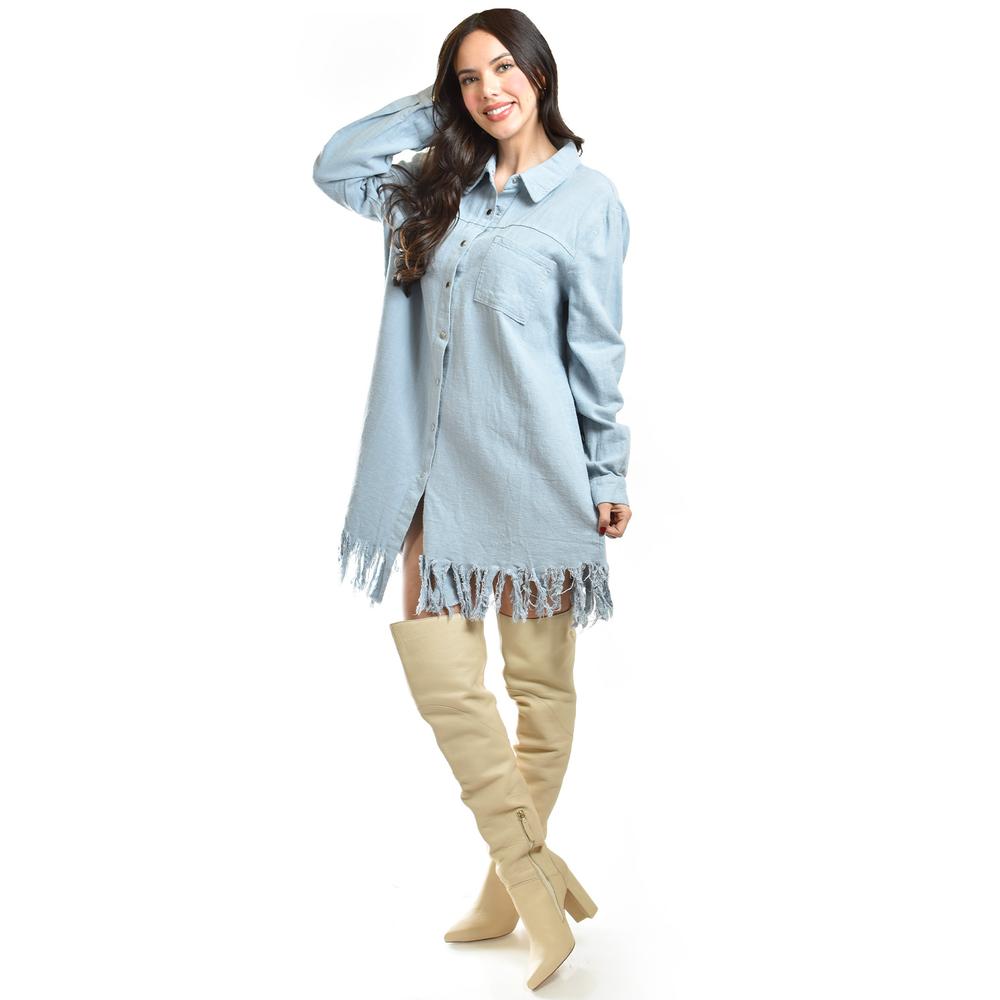 Foto 6 | Vestido Camisero Con Flecos Roman Fashion /juvenil, 11822 (azul Claro) Azul