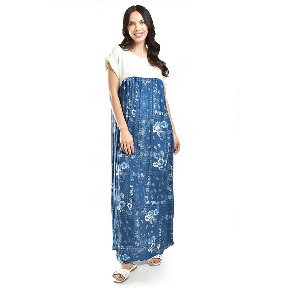 Foto 2 pulgar | Maxi Vestido Paisley Roman Fashion /juvenil, 50523 (azul Petroleo /hueso) Azul