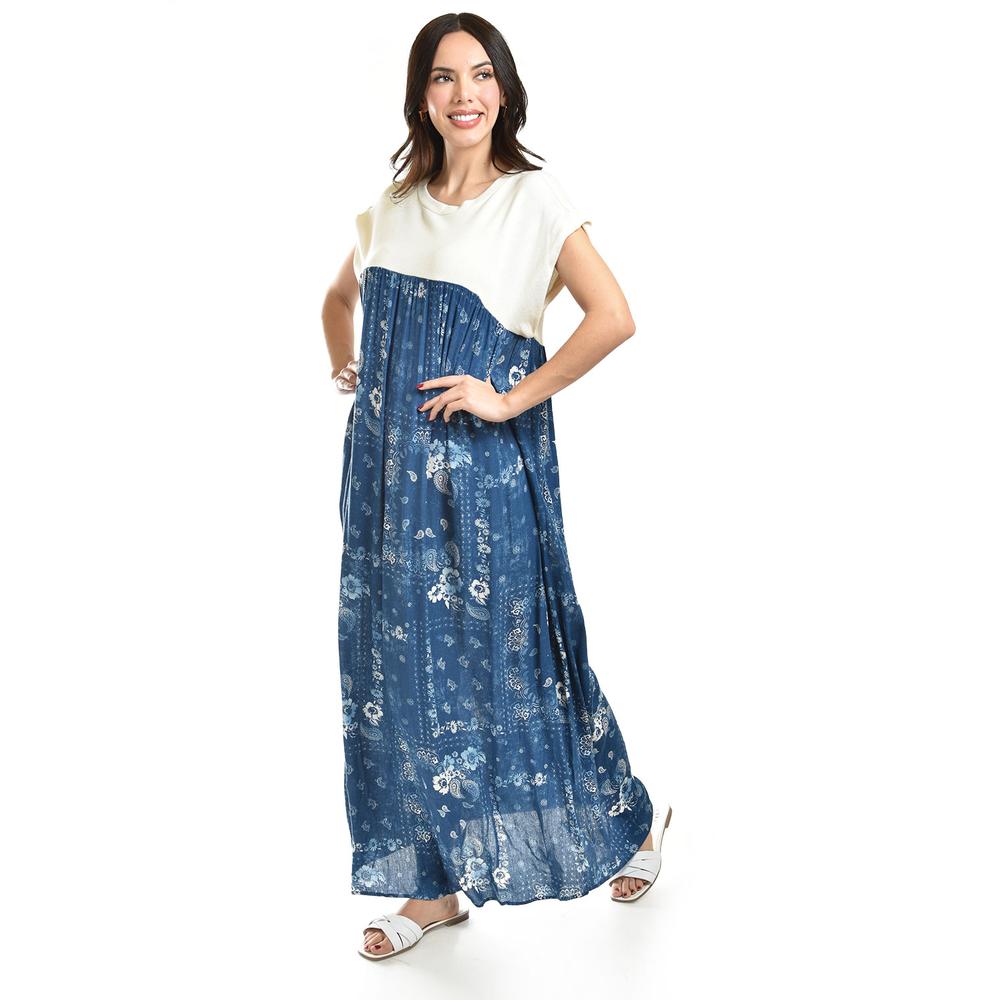 Foto 3 pulgar | Maxi Vestido Paisley Roman Fashion /juvenil, 50523 (azul Petroleo /hueso) Azul