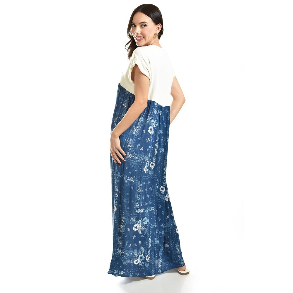 Foto 4 pulgar | Maxi Vestido Paisley Roman Fashion /juvenil, 50523 (azul Petroleo /hueso) Azul