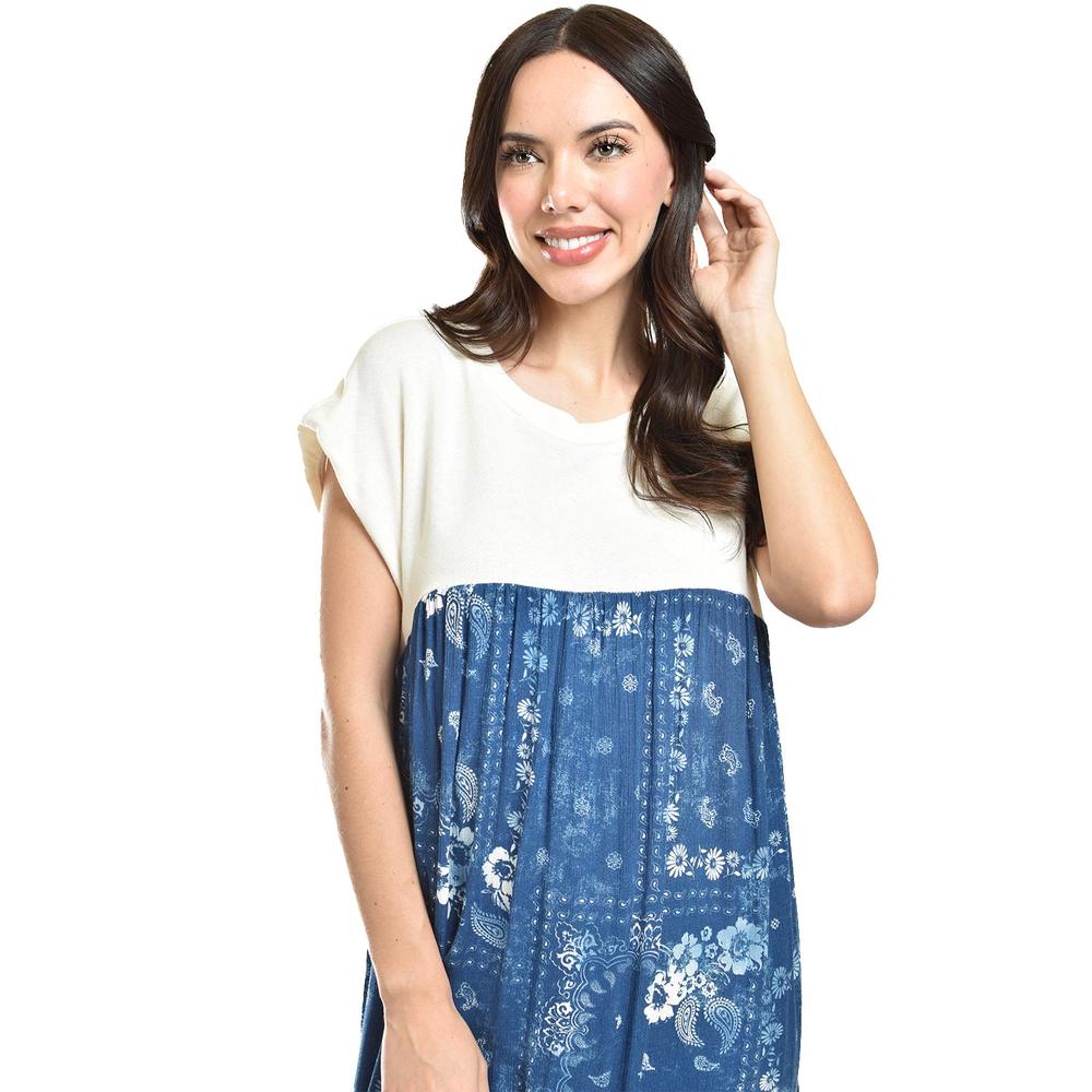 Foto 6 pulgar | Maxi Vestido Paisley Roman Fashion /juvenil, 50523 (azul Petroleo /hueso) Azul