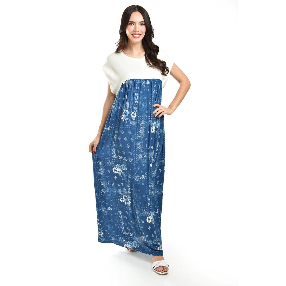 Foto 7 pulgar | Maxi Vestido Paisley Roman Fashion /juvenil, 50523 (azul Petroleo /hueso) Azul