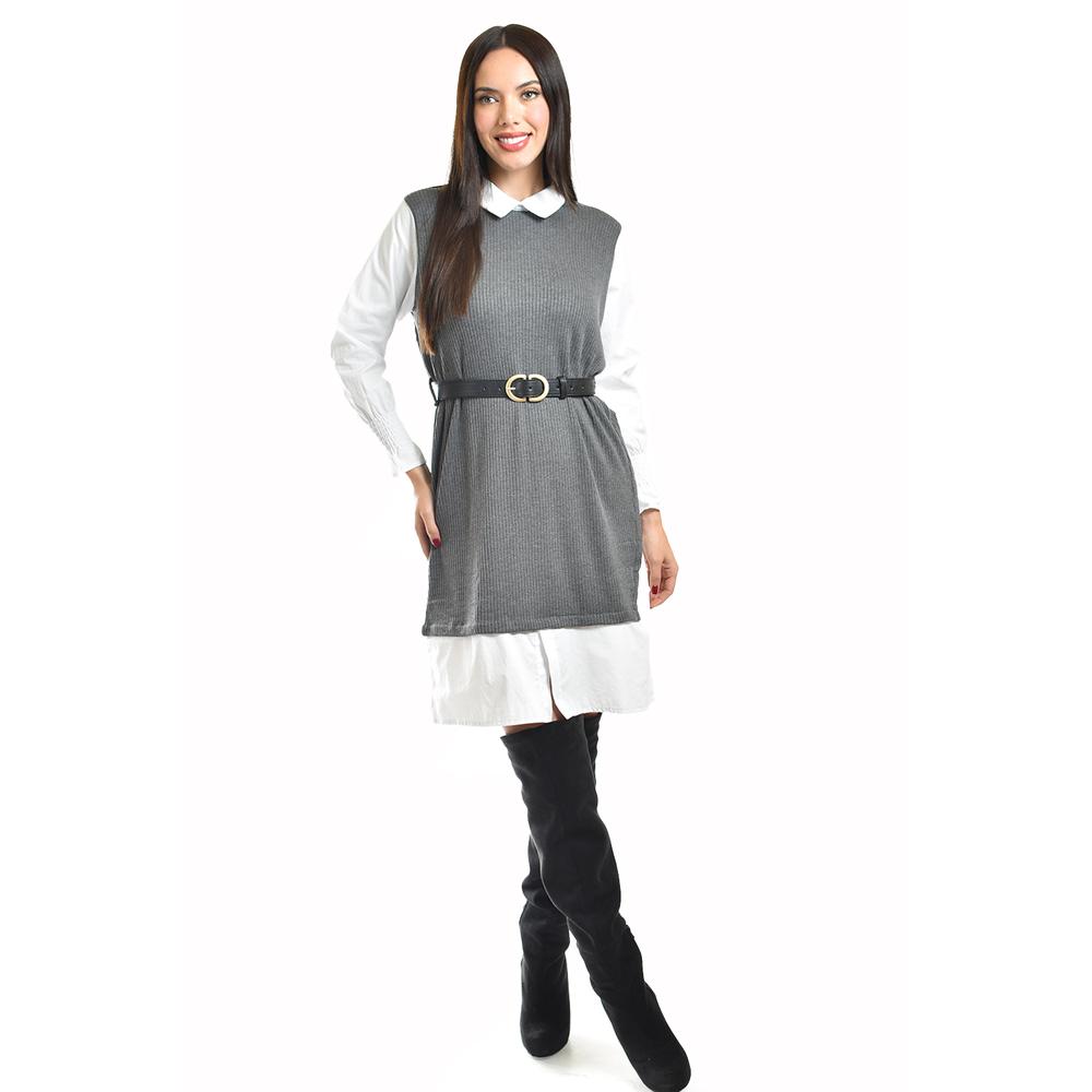 Foto 2 pulgar | Vestido Camisero Con Chaleco Roman Fashion /juvenil, 3820 (gris) Gris