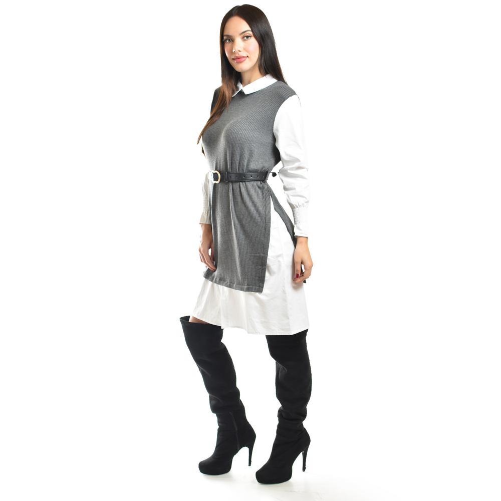 Foto 3 pulgar | Vestido Camisero Con Chaleco Roman Fashion /juvenil, 3820 (gris) Gris
