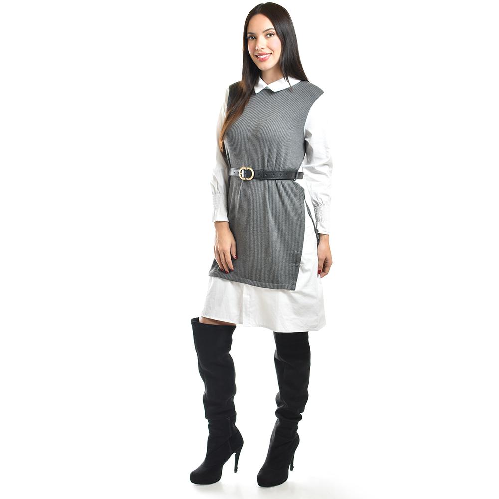 Foto 6 pulgar | Vestido Camisero Con Chaleco Roman Fashion /juvenil, 3820 (gris) Gris
