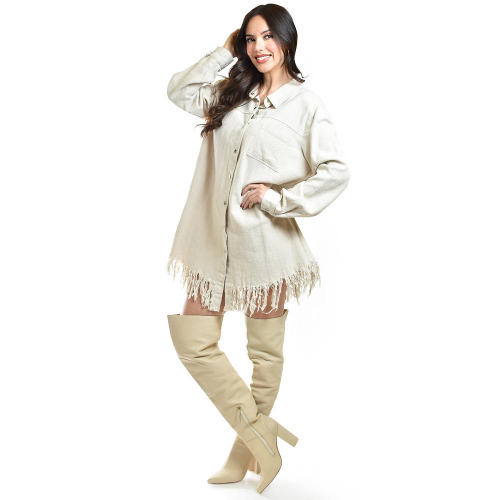 Foto 2 | Vestido Camisero Con Flecos Roman Fashion /juvenil, 11822 (beige) Beige