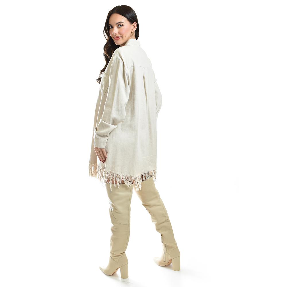 Foto 4 pulgar | Vestido Camisero Con Flecos Roman Fashion /juvenil, 11822 (beige) Beige