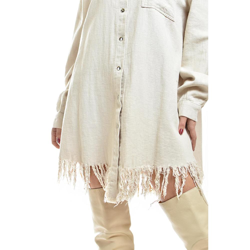 Foto 5 pulgar | Vestido Camisero Con Flecos Roman Fashion /juvenil, 11822 (beige) Beige
