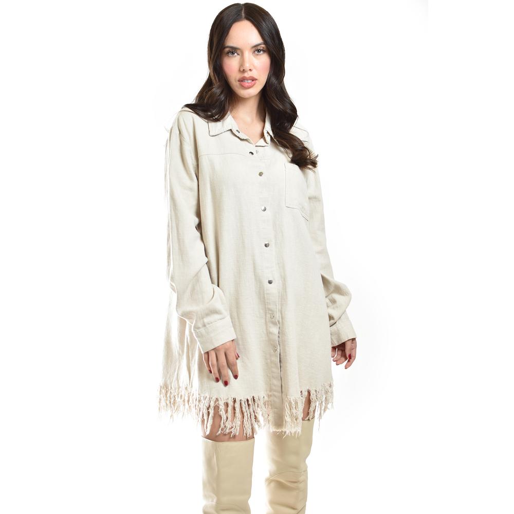 Foto 6 pulgar | Vestido Camisero Con Flecos Roman Fashion /juvenil, 11822 (beige) Beige