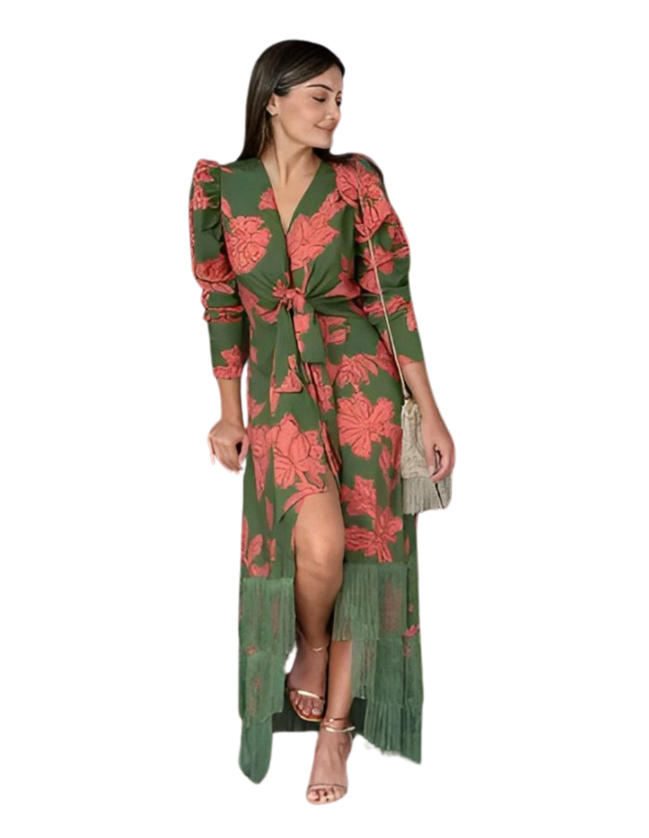 Foto 2 | Vestido Largo Con Flecos Candelaria J&b Color Verde Para Mujer