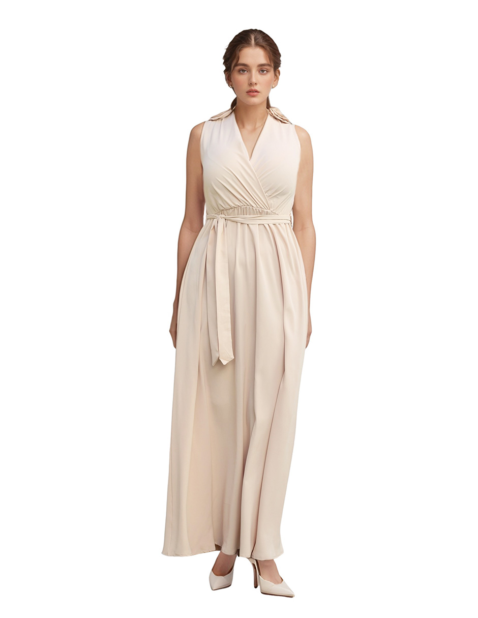 Vestido Largo Corte Princesa Beige