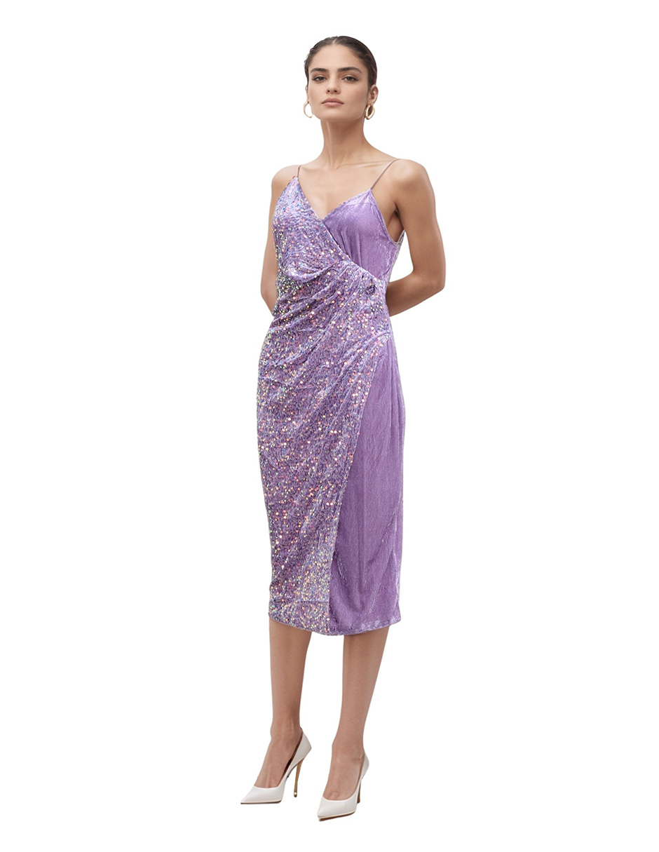 Vestido Midi De Fiesta Con Lentejuelas Lucky Clover Púrpura