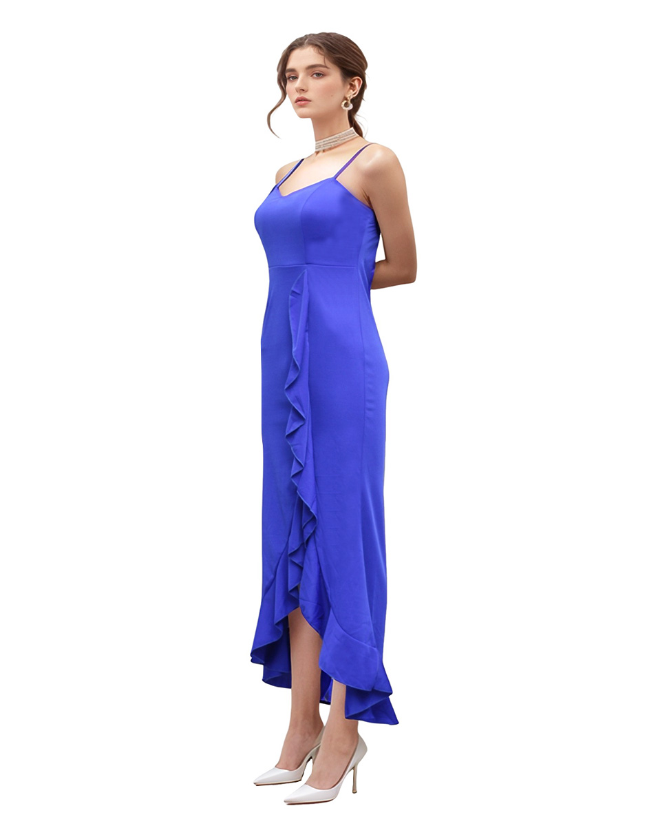 Foto 3 pulgar | Vestido Midi de Fiesta con Escarola Lucky Clover Azul
