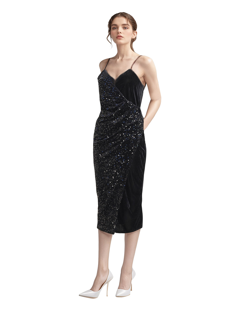 Vestido Midi De Fiesta Con Lentejuelas Lucky Clover Negro